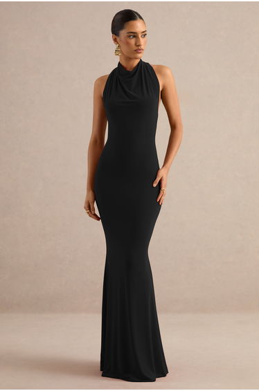 Lyrielle | Black Halter-Neck Maxi Dress