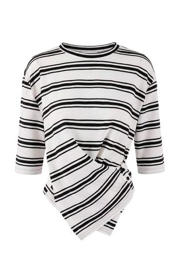 Ecru Striped Relaxed Low Sleeve Three-Quarter Sleeve Knitwear Look Knitted Blouse