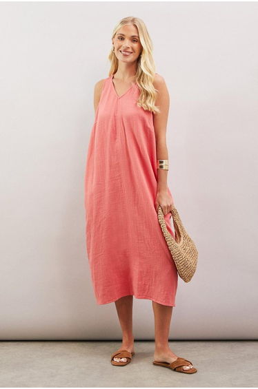 Textured Sleeveless V Neck Midaxi Dress