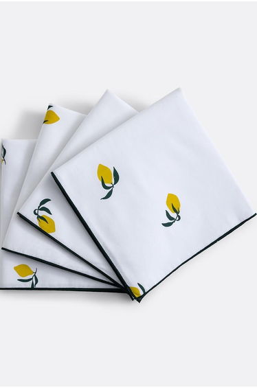Set of 4 Lemon Printed Cotton Napkins