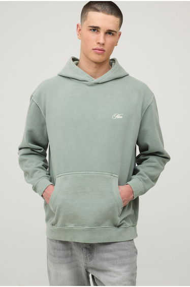 Washed Green Oversized Monaco Floral Printed Hoodie - washed khaki