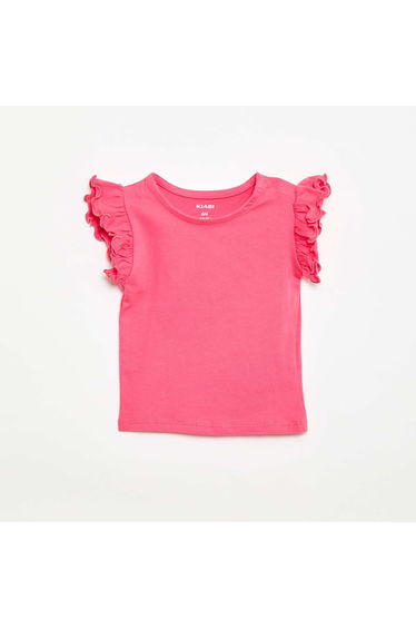 Ruffled short-sleeved jersey T-shirt PINK