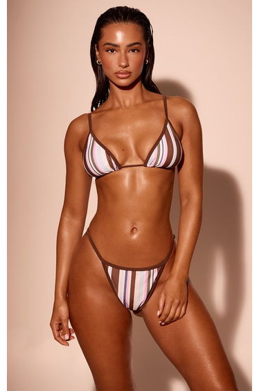 Lilac Striped Print Triangle Bikini Top