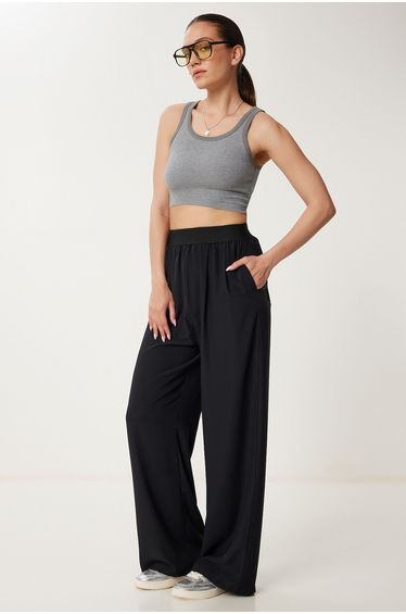 Women's Black Draped Pocket Summer Pants