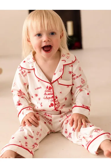 Cozy Crew Club Kids Mini COZY Fa La La Christmas Pyjamas in Red