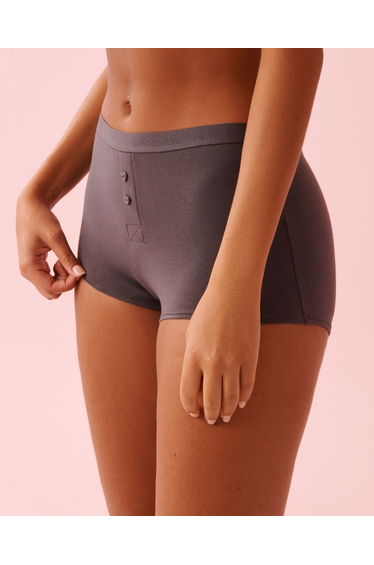 Cotton and Logo Elastic Band High Waist Boyshort Panty
