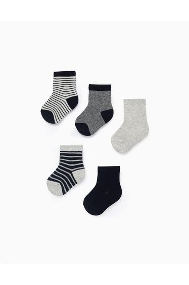 Pack of 5 Pairs of Socks for Baby Boys 'Stripes', Dark Blue/Grey