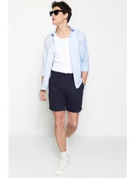 Navy Blue Men's Regular Fit Gabardine Shorts