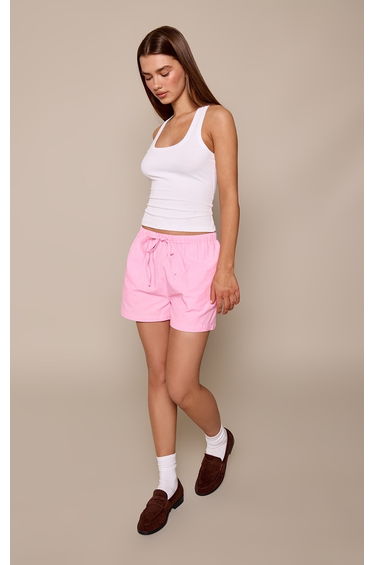 Pink Cotton Linen Look Drawstring Floaty Shorts