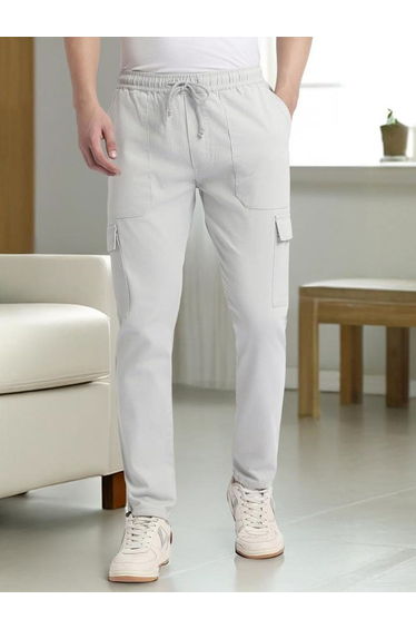Men Grey Slim Fit Smart Cargo Pants