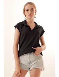 Polo Knitted Blouse - Black - 1