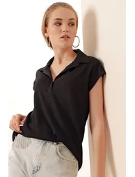 Polo Knitted Blouse - Black - 2