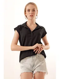 Polo Knitted Blouse - Black