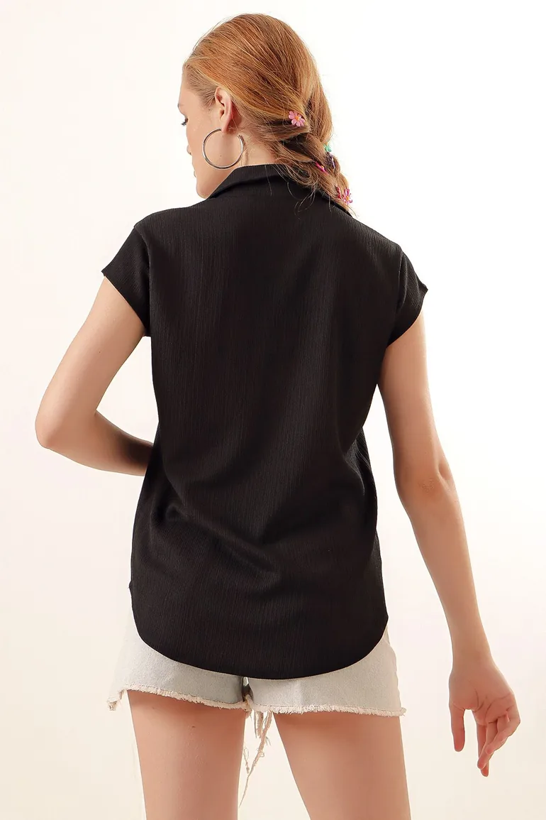 Polo Knitted Blouse - Black - 4