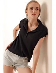 Polo Knitted Blouse - Black - 3
