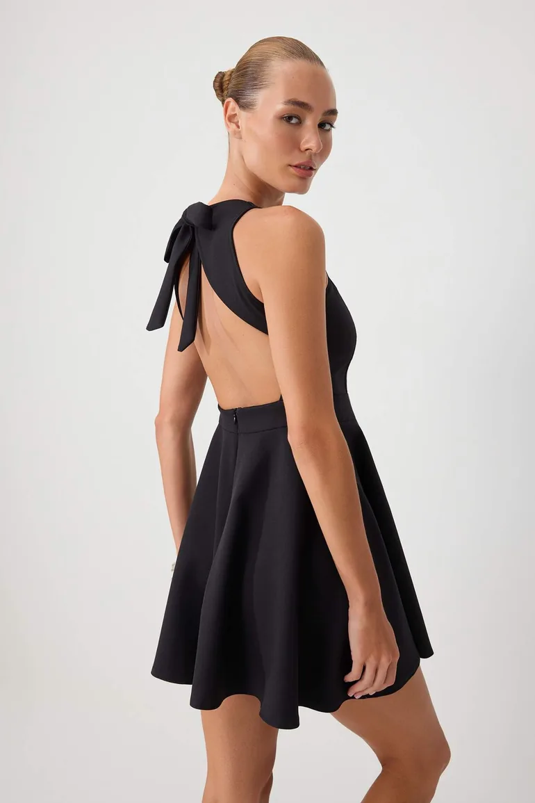 Black A-Line/A Bell-Shaped Short / Mini Woven Dress - 1