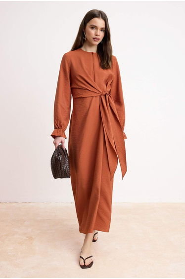Cinnamon Unlined Plain Woven Lilyum Hijab Dress