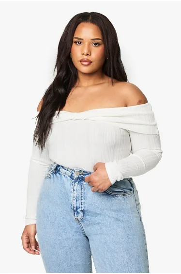 PLUS BARDOT TWIST KNOT DETAIL BODYSUIT - cream