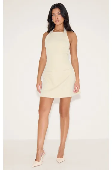 Butter Cream Tailored Woven Halterneck A Line Dress