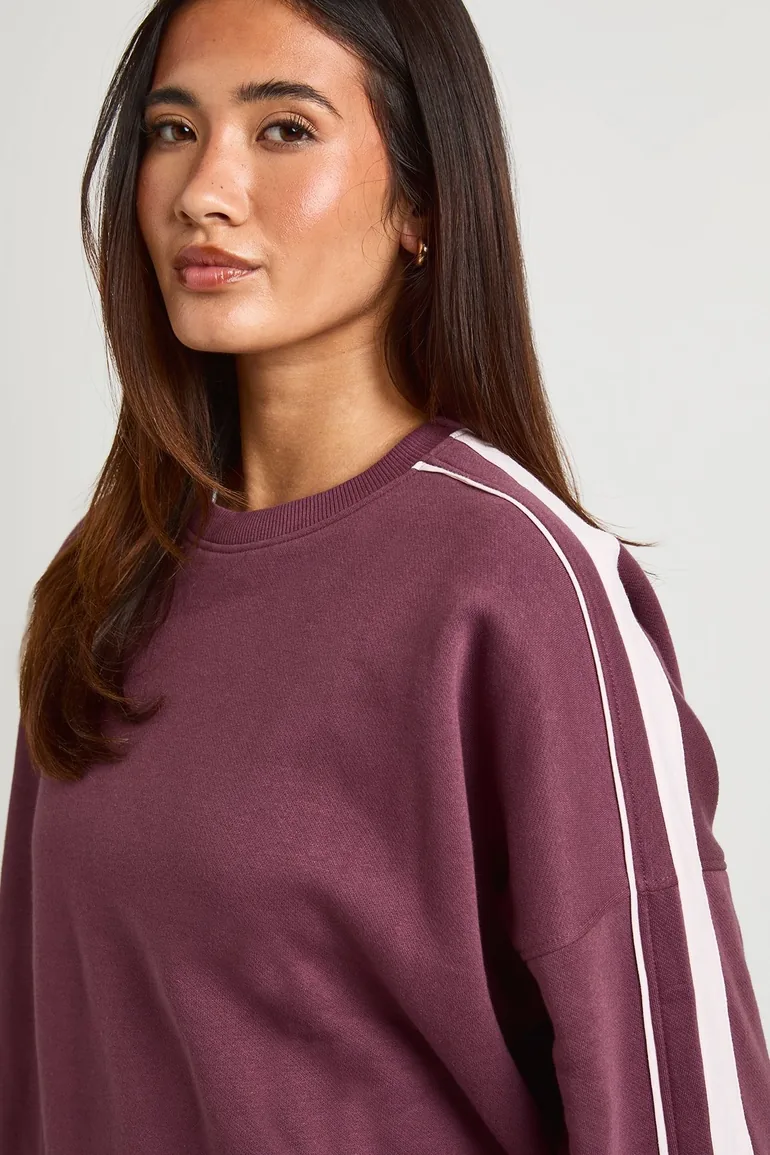 Double Side Striped Oversized Sweatshirt - burgundy - 3