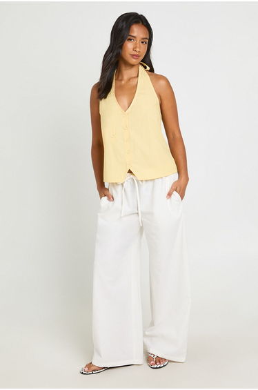 Petite Relaxed Fit Halterneck Waistcoat - lemon