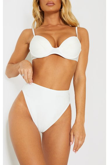 White Mix & Match Recycled Fabric High Waisted High Leg Bikini Bottom