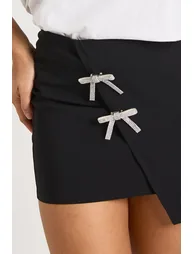 Bengaline Mini Skirt With Diamante Bow Detail - black - 3