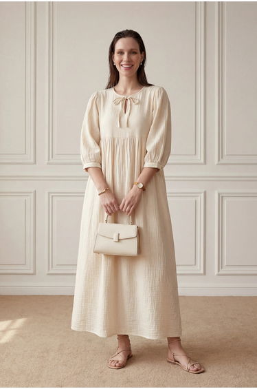 MY FASHION Tie Detail Loose Fit Maxi Dress
