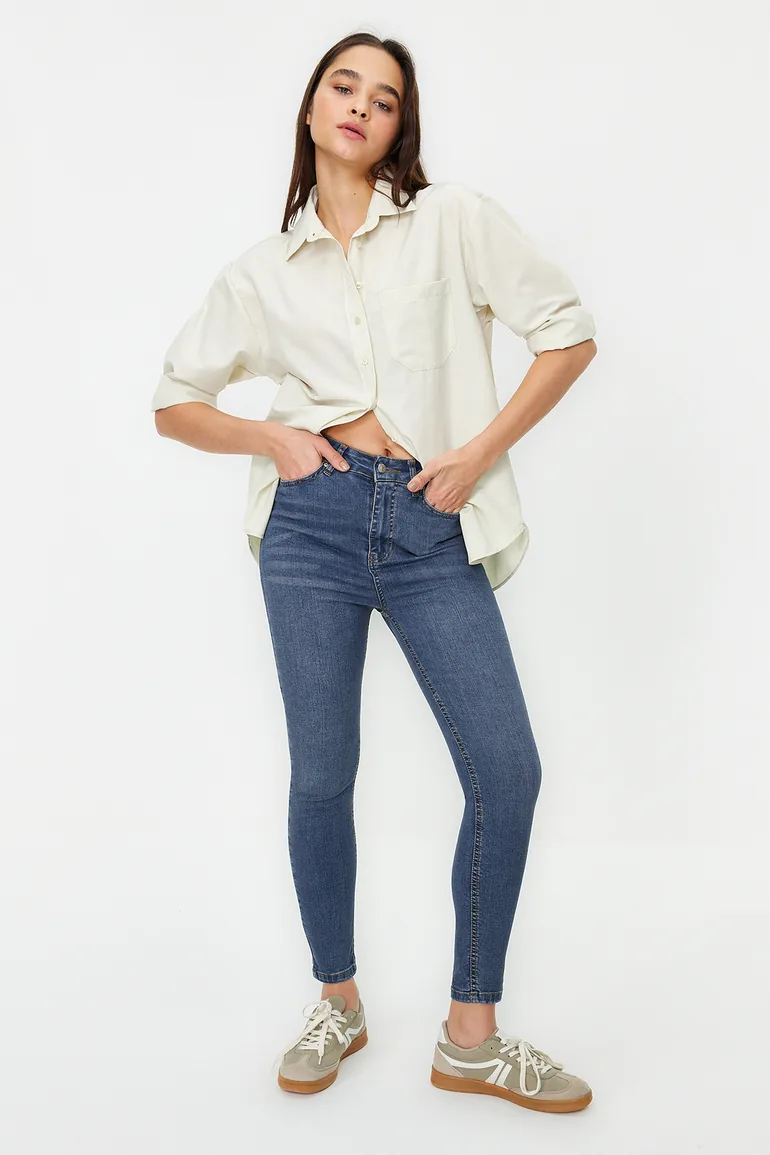 Blue Shaping Effect High Waist Skinny Jeans - 1