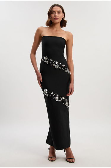 Petite Embellished Figure Form Bandeau Maxi Dress