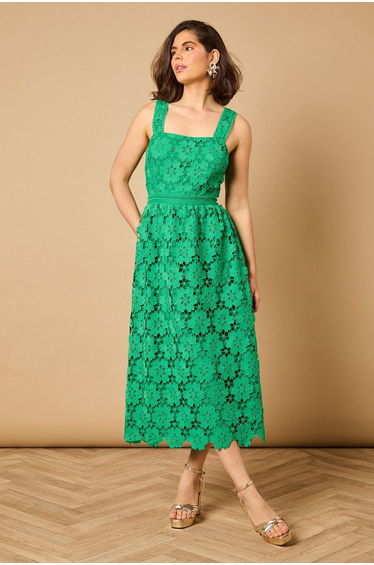 Floral Lace Detail Square Neck Midaxi Dress
