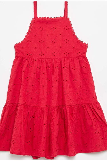 Strappy dress with broderie anglaise RED