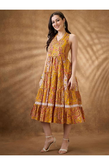 Paisley Print Halter Neck Midi Fusion Dress