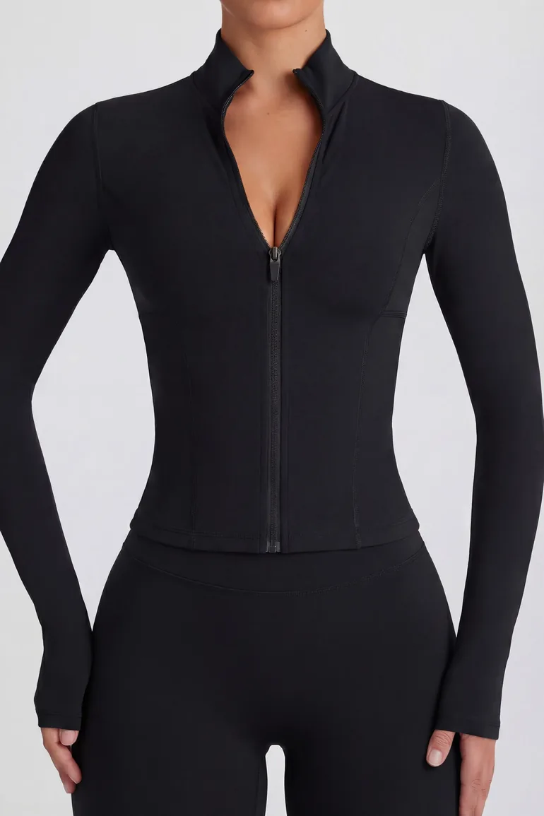 Soft Active Zip-Up Jacket in Black - 3