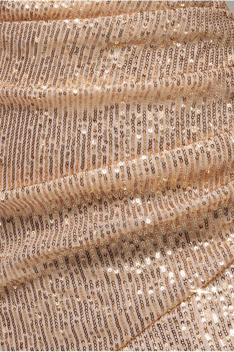 Goddiva Bardot Sequin Pleated Maxi Dress - Gold - 3