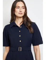 فستان قميص بحزام بأكمام منفوخة - 3