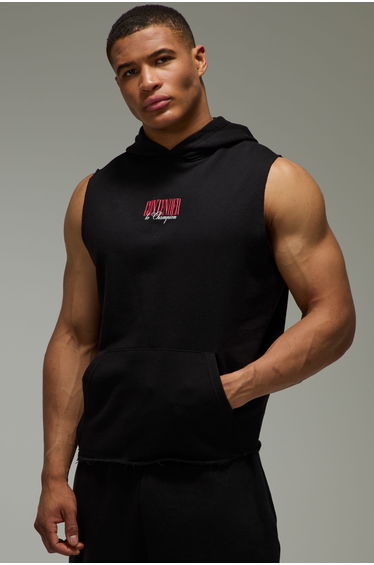 Man Active Boxing Sleeveless Hoodie - black