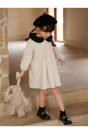 Girls Polka Dot Print Long Sleeve Dress