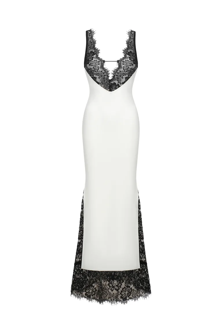 Gunnhild Lace Deep V Maxi Dress - 1