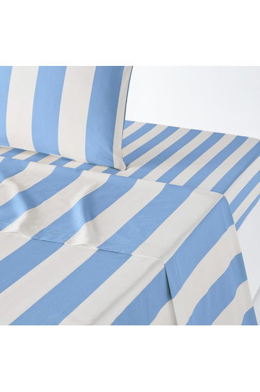 Hendaye Blue Striped 100% Cotton Flat Sheet