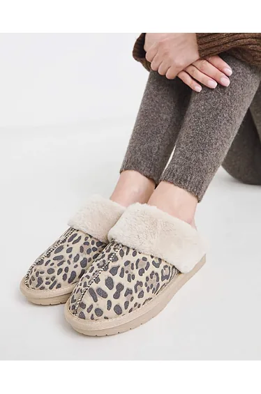 Faux Fur Lined Suede Mule Slipper Wide