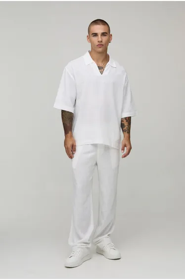 Half & Half Waist Relaxed Fit Linen Blend Trouser - white