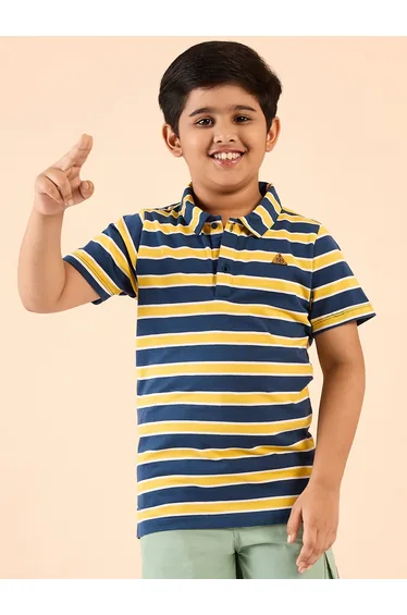 Boys Cotton Striped Polo T-Shirt