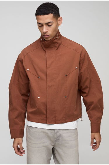Oversized Boxy Twill Funnel Neck Cagoule Jacket