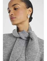 Grey Knitted Scarf Neck Jumper - 1