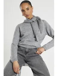 Grey Knitted Scarf Neck Jumper - 3