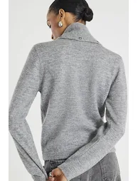 Grey Knitted Scarf Neck Jumper - 2