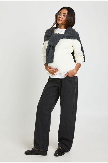 Maternity Henley Button Knitted Jumper - ecru
