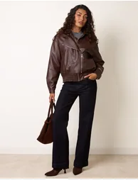 Double Zip Oversized Faux Leather Jacket - 1