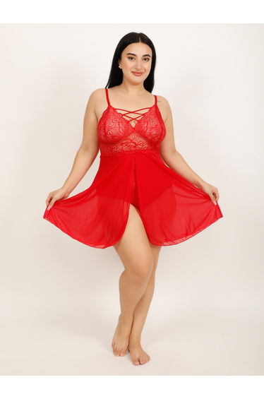 Plus Size Red Textured Lace Babydoll
